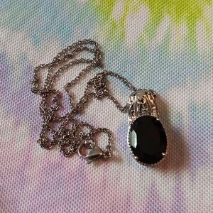Karis Thai Black Spinel 9.20 ctw Pendant in Platinum Bond with Stainless Steel